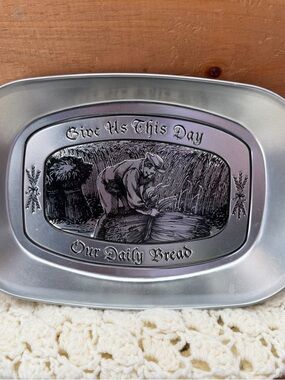 Vintage Silver Tone 'Give Us This Day Our Daily Bread' Bread Tray